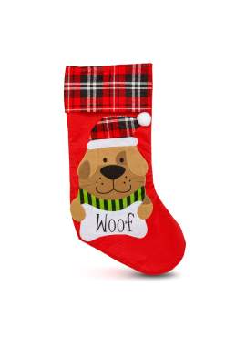 Șosetă decorativă pentru animale – model câine – roșu/negru – 42 x 24 cm