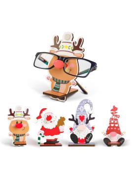 Suport decorativ de masă pentru ochelari – 14 x 10 cm – model Moș, ren, spiriduș sau om de zăpadă – din lemn MDF