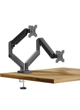 Suport dublu pentru monitor și TV – braț telescopic – prindere pe birou – 45 cm, până la 32”