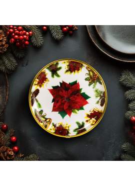 Tavă decorativă din plastic – model floare de poinsettia – 22 cm