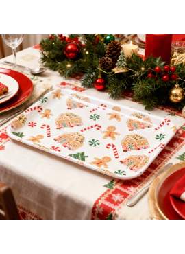 Tăviță decorativă – plastic – 36 x 26 cm – model căsuță cu turtă dulce