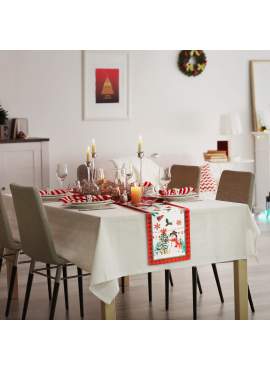 Traversă decorativă de masă – model spiriduș – 183 x 33 cm – roșu/negru – poliester
