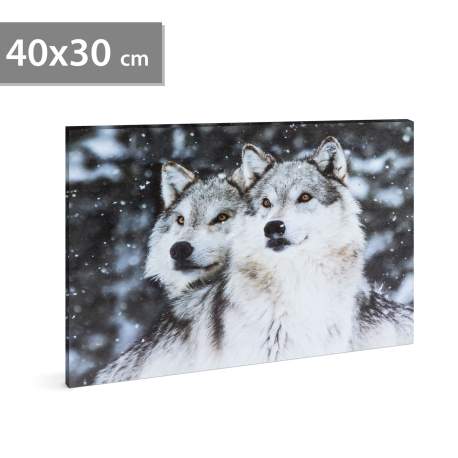 Tablou decorativ LED, cu lupi - 40 x 30 cm