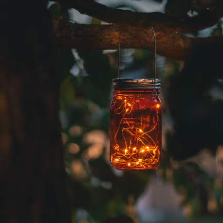 Garden of Eden - Lampă solară suspendabilă, din sticlă - alb rece cu micro-LED-uri - albastru, roşu, galben