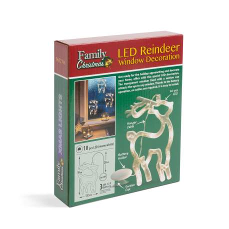 Decor ferestre cu LED - ren - 19 x 13,5 cm - alb cald - 3 x AAA