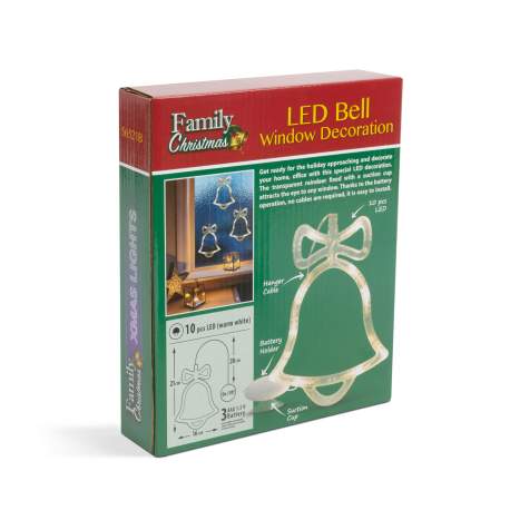 Decor ferestre cu LED - clopoței - 21 x 16 cm - alb cald - 3 x AAA