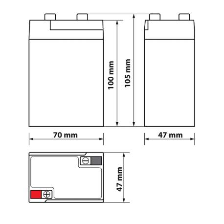 Acumulator cu gel70 x 47 x 100 mm6V • 4.5 Ah