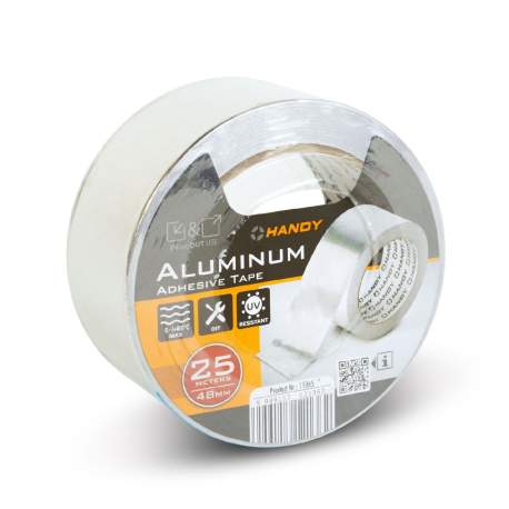 Bandă Adezivă din Aluminiu cu Adeziv Acrilic – 25 m x 48 mm, 30 microni, Argintiu Lucios