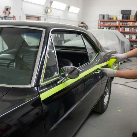 Bandă de Mascare Auto pe Bază de Apă – 50 m x 24 mm, Galben-Verde, Termorezistentă 120°C