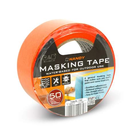 Bandă de Mascare pe Bază de Apă – 50 m x 50 mm, Galbenă, pentru Interior și Exterior