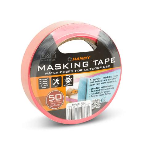 Bandă de Mascare Washi pe Bază de Apă – 50 m x 24 mm, Roz, Rezistent UV 28 zile