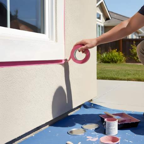 Bandă de Mascare Washi pe Bază de Apă – 50 m x 24 mm, Roz, Rezistent UV 28 zile