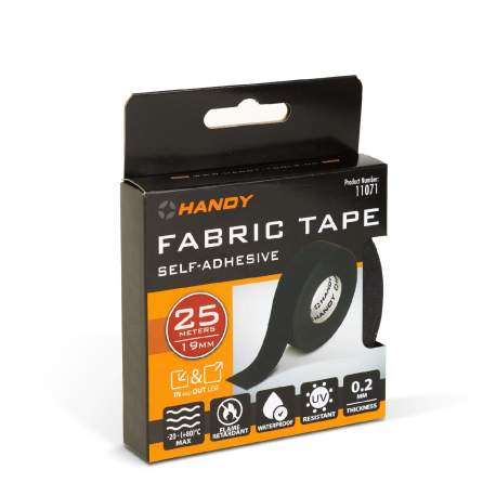 Bandă Textilă Autoadezivă pentru Cablu – 25 m x 19 mm x 0,2 mm, Neagră, Anti-zgomot Auto