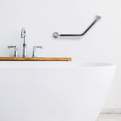 Bară de sprijin baie înclinată 45° – oțel inoxidabil cromat – 25 + 25 cm – max 200 kg