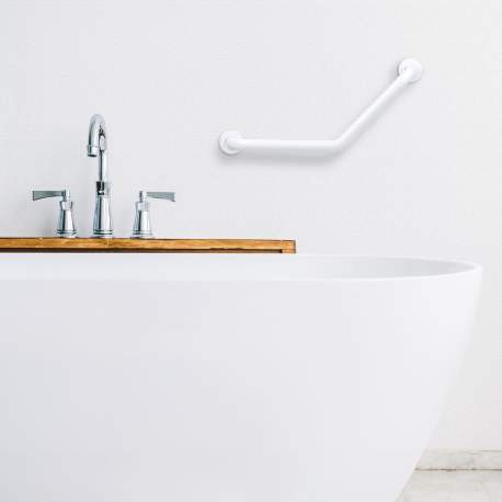 Bară de sprijin baie unghi 45° – oțel inoxidabil – alb – 25 + 25 cm – capacitate 200 kg