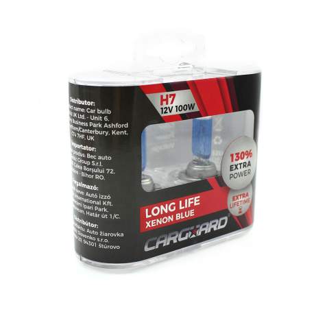 Set de 2 becuri Halogen H7, 100W +130% Intensitate - LONG LIFE - CARGUARD