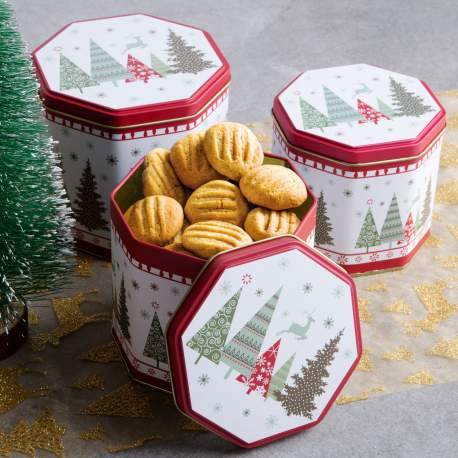 Cutie de biscuiți - cu brazi de Crăciun - octogon - 3 buc/pachet