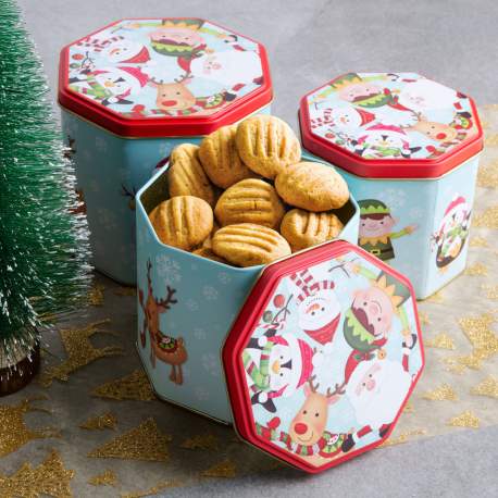 Cutie de biscuiți - cu ren și Moș Crăciun - octogon - 3 buc/pachet