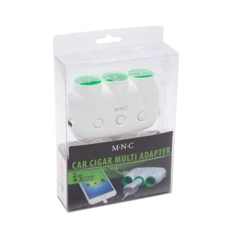 Distribuitor triplu pt. brichetă + 2x USB - alb