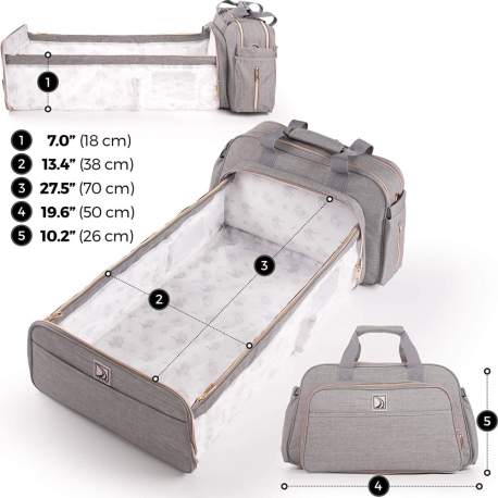 Geantă multifuncțională - pătuț - geantă scutece - gri