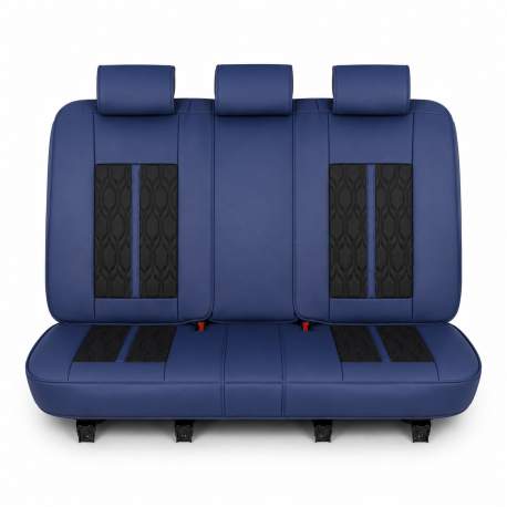 Huse auto premium 5 locuri Carguard Deluxe piele ecologică perforată - albastru inchis - negru