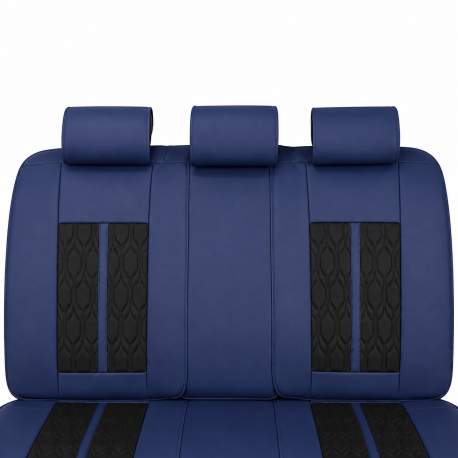 Huse auto premium 5 locuri Carguard Deluxe piele ecologică perforată - albastru inchis - negru