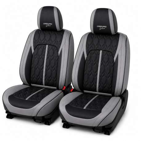 Huse auto premium 5 locuri Carguard Deluxe piele ecologică perforată - gri - negru