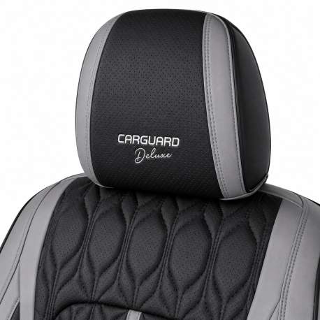 Huse auto premium 5 locuri Carguard Deluxe piele ecologică perforată - gri - negru