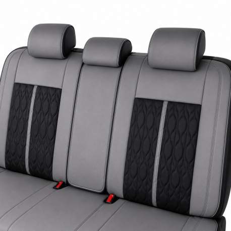 Huse auto premium 5 locuri Carguard Deluxe piele ecologică perforată - gri - negru