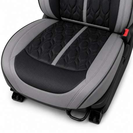 Huse auto premium 5 locuri Carguard Deluxe piele ecologică perforată - gri - negru