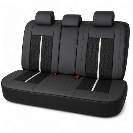 Huse auto premium 5 locuri Carguard Deluxe piele ecologică perforată - negru - alb