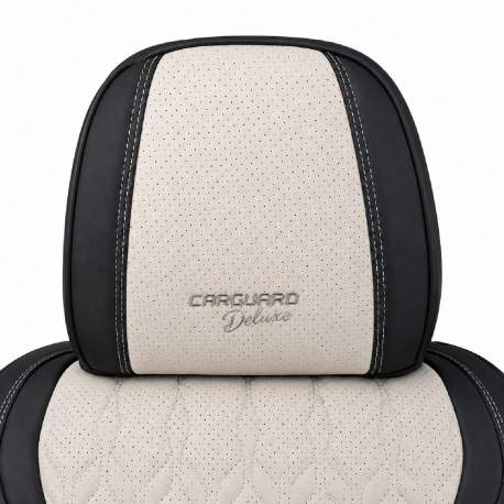 Huse auto premium 5 locuri Carguard Deluxe piele ecologică perforată - negru - crem
