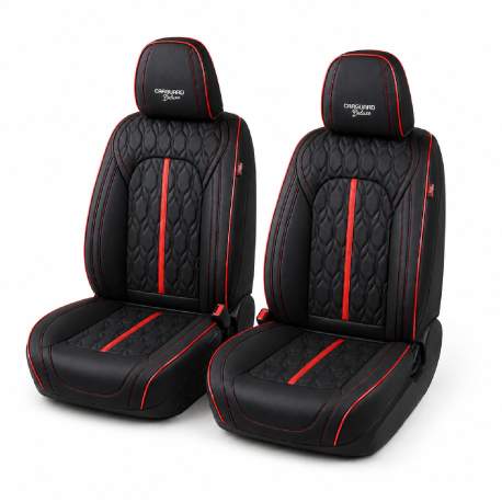 Huse auto premium 5 locuri Carguard Deluxe piele ecologică perforată - negru - rosu