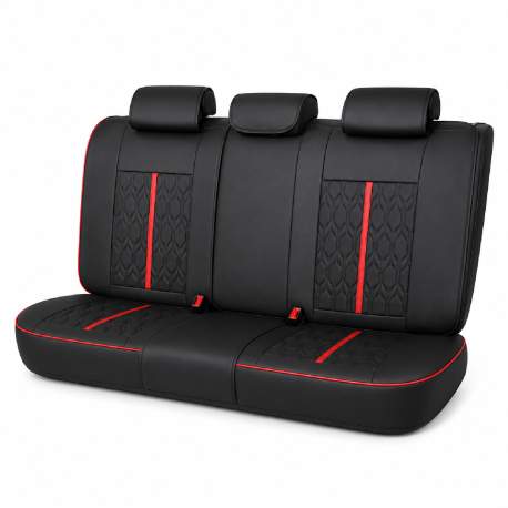 Huse auto premium 5 locuri Carguard Deluxe piele ecologică perforată - negru - rosu