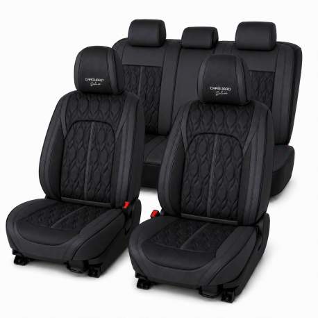 Huse auto premium 5 locuri Carguard Deluxe piele ecologică perforată - negru