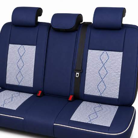 Huse auto premium 5 locuri Carguard Deluxe piele ecologică perforată și textil - albastru - alb