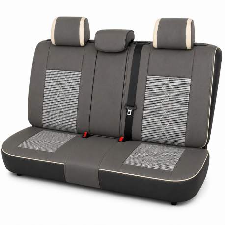 Huse auto premium 5 locuri Carguard Deluxe piele ecologică perforată și textil  - gri deschis - gri inchis