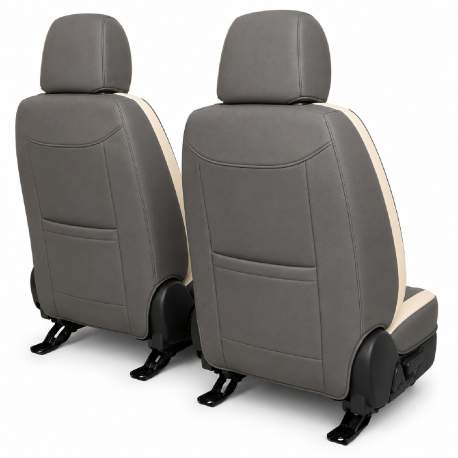 Huse auto premium 5 locuri Carguard Deluxe piele ecologică perforată și textil  - gri deschis - gri inchis