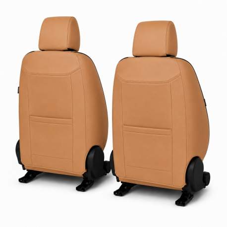 Huse auto premium 5 locuri Carguard Deluxe piele ecologică perforată și textil - maro caramel