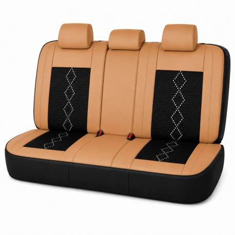 Huse auto premium 5 locuri Carguard Deluxe piele ecologică perforată și textil - maro caramel