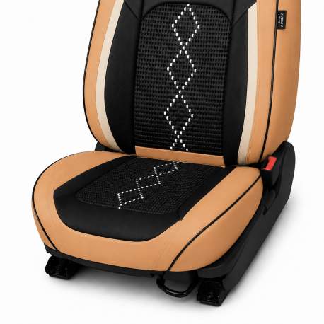 Huse auto premium 5 locuri Carguard Deluxe piele ecologică perforată și textil - maro caramel