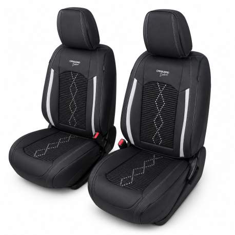 Huse auto premium 5 locuri Carguard Deluxe piele ecologică perforată și textil - negru - alb