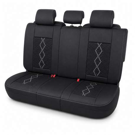 Huse auto premium 5 locuri Carguard Deluxe piele ecologică perforată și textil - negru - alb