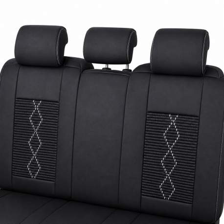 Huse auto premium 5 locuri Carguard Deluxe piele ecologică perforată și textil - negru - alb