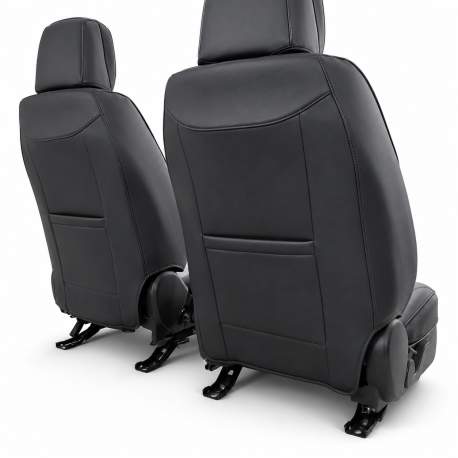 Huse auto premium 5 locuri Carguard Deluxe piele ecologică perforată și textil - negru - alb