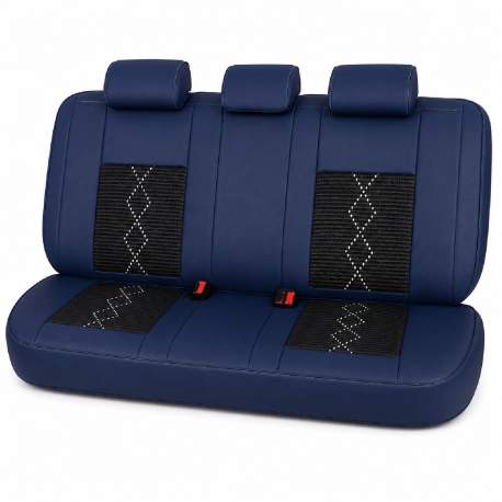 Huse auto premium 5 locuri Carguard Deluxe piele ecologică perforată și textil - negru - albastru închis