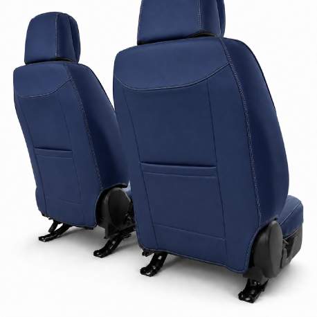 Huse auto premium 5 locuri Carguard Deluxe piele ecologică perforată și textil - negru - albastru închis