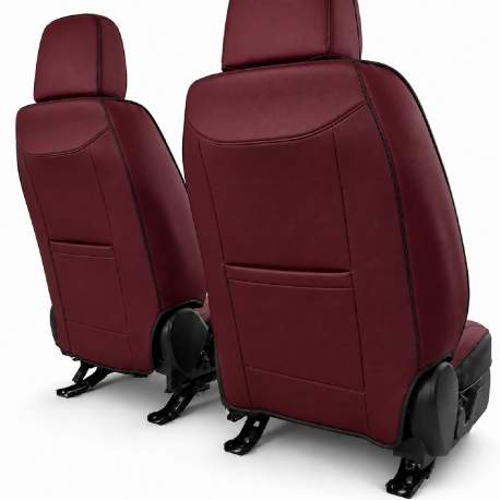 Huse auto premium 5 locuri Carguard Deluxe piele ecologică perforată și textil - roșu închis - negru