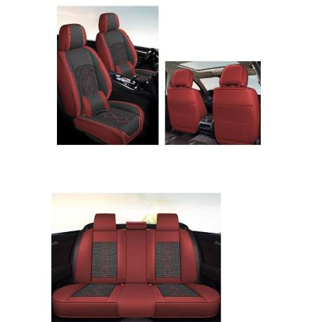 Huse auto premium 5 locuri Carguard Deluxe piele ecologică perforată și textil - roșu închis - negru