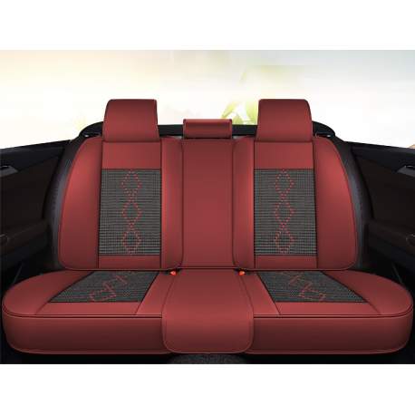 Huse auto premium 5 locuri Carguard Deluxe piele ecologică perforată și textil - roșu închis - negru